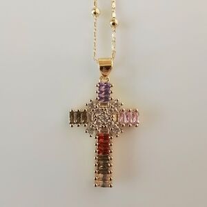 Pretty Bird Multicolor Gem Cross Necklace